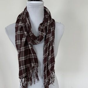 Brown Plaid‎ Scarf with Fringe